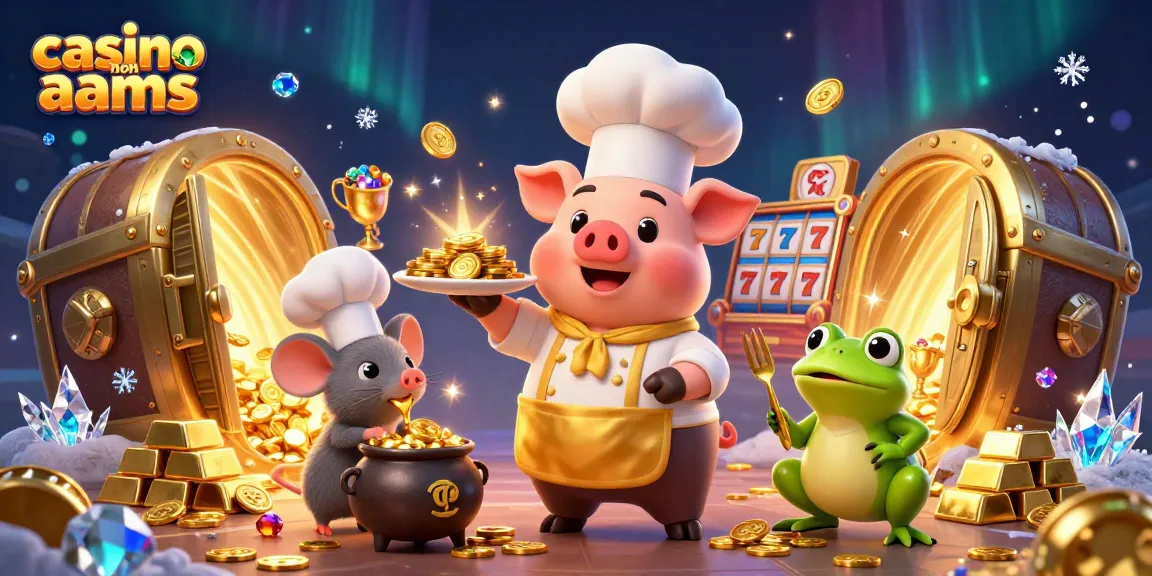 Interagisci con le offerte dei casinò non AAMS, featuring un maiale chef e un topo sous-chef tra monete d'oro e gioielli.