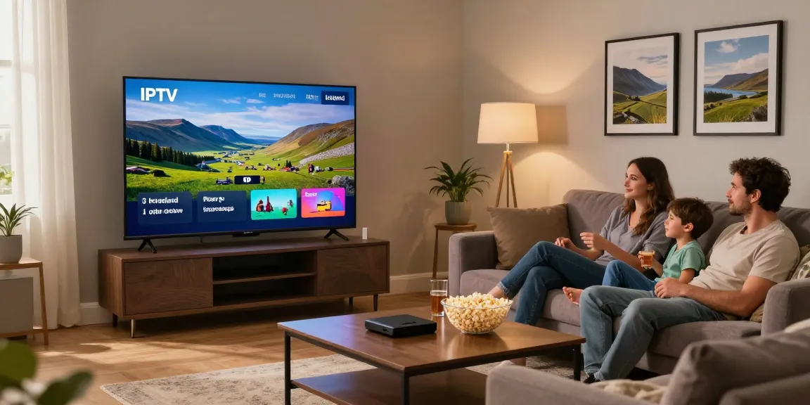 Family enjoying IPTV Ireland streaming on a modern living room setup.