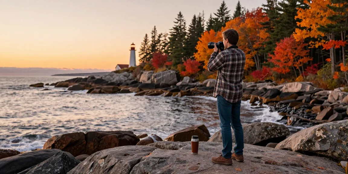 Serge Robichaud enjoying the picturesque autumn coast of New Brunswick
