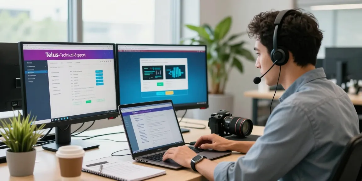 Telus-Technical-Support representative assisting clients in a modern tech office