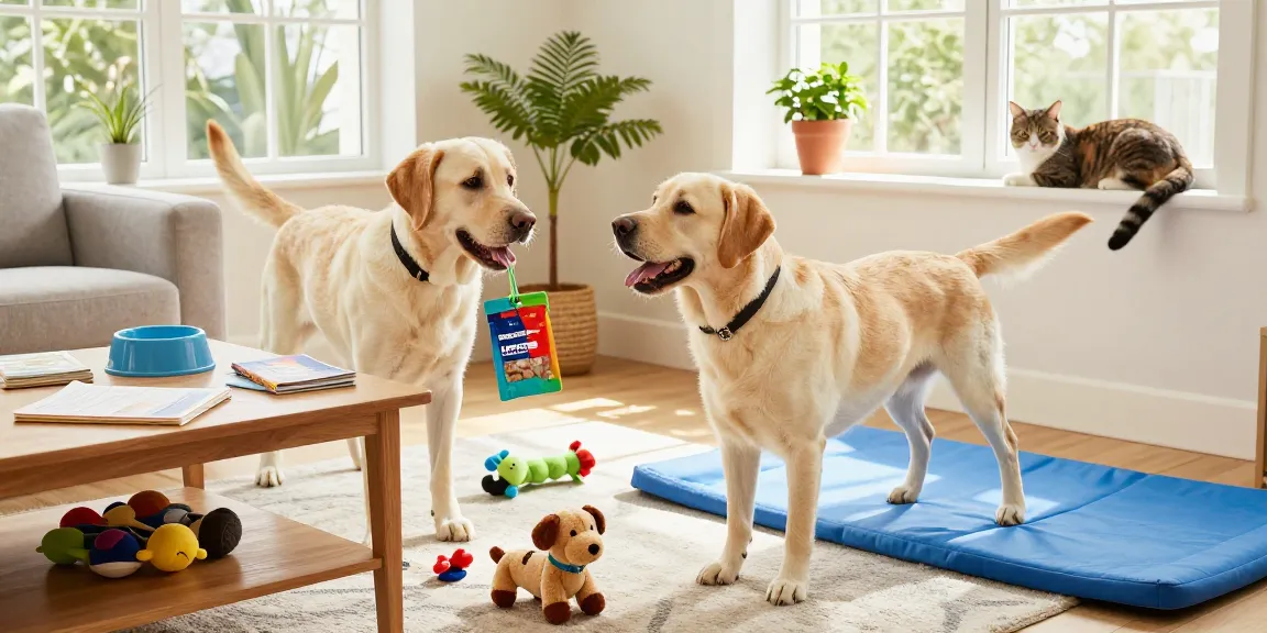 Engaging pet training scene with NAGA2000 clicker in a cozy room