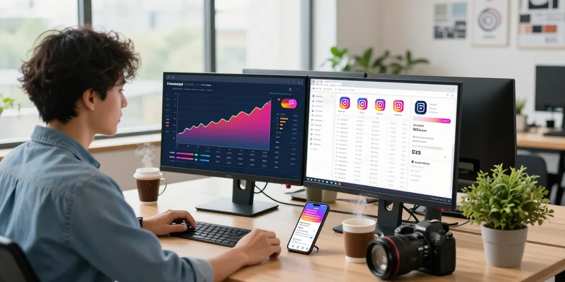 Social media manager analyzing engagement metrics on how to buy Instagram followers for growth.