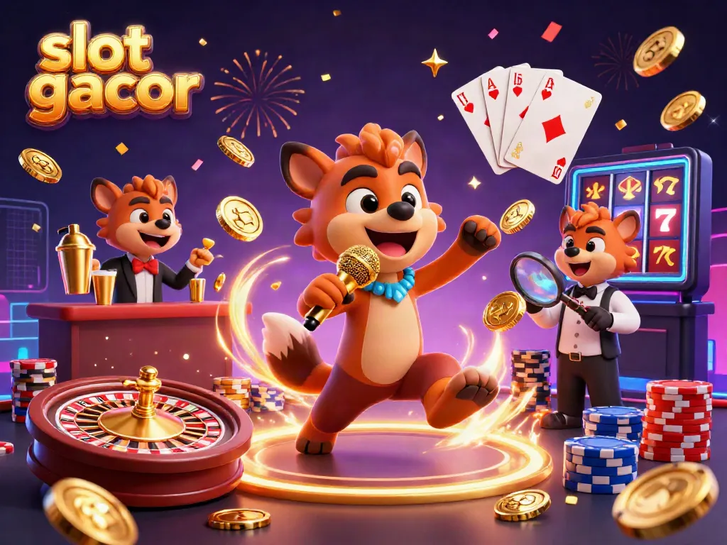 Simulasi slot gacor dengan hyena lucu, koin emas, dan efek dramatis.