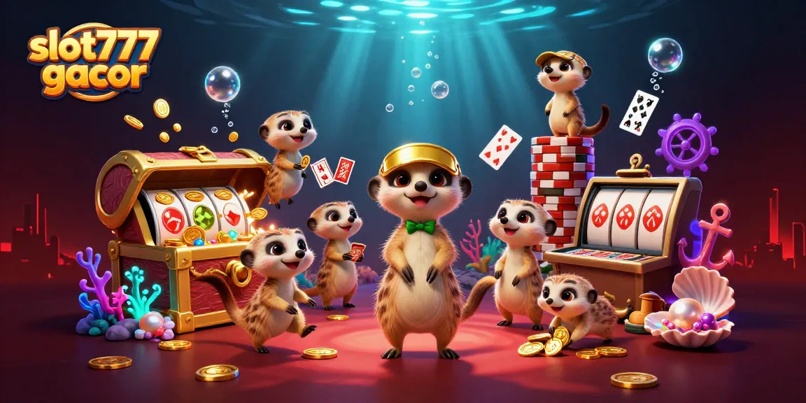 Slot777 gacor menunjukkan koloni meerkat sebagai pengelola kasino dengan harta karun dan simbol permainan