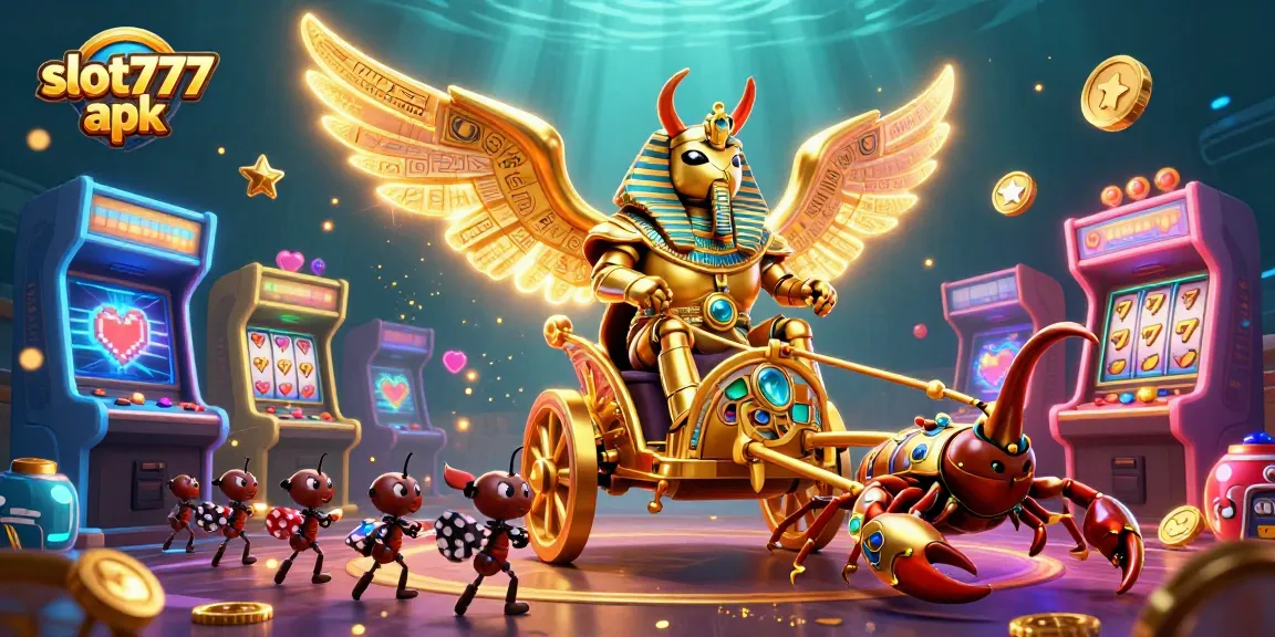 Play engaging slots in an exciting slot777 apk environment filled with golden elements and animated characters.