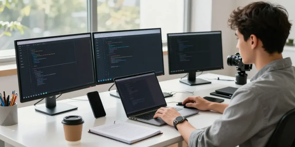 Explore open-source apps on h5.2113.net in a modern tech workspace with bright sunlight.