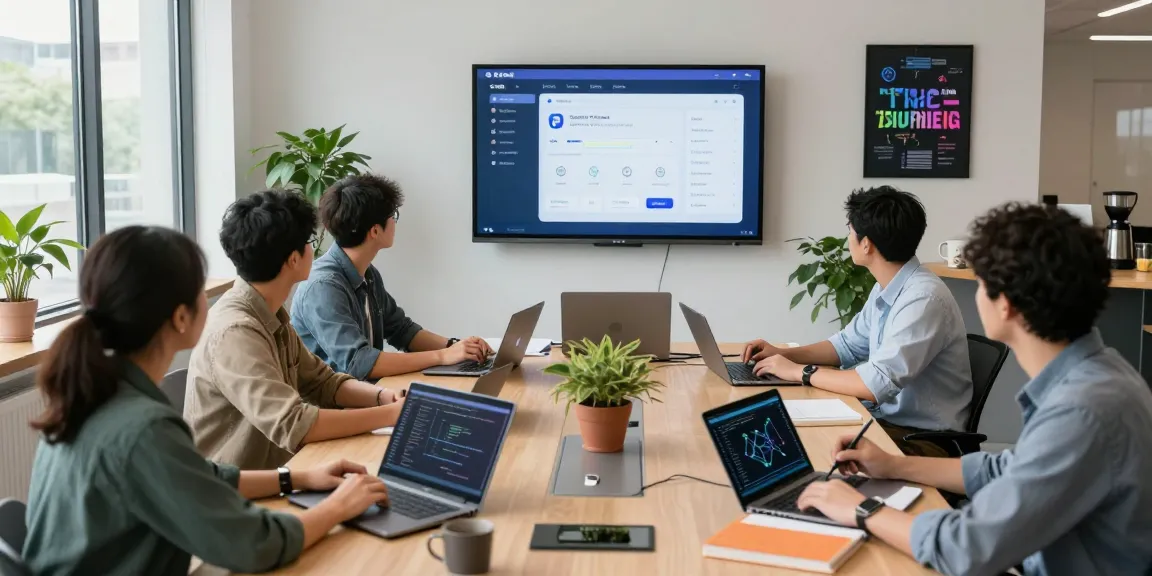 Team collaborating on 快连 network technology in modern office workspace.