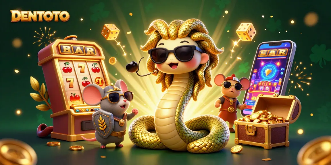 DENTOTO slot machine jackpot explosion featuring playful Medusa and warrior mouse