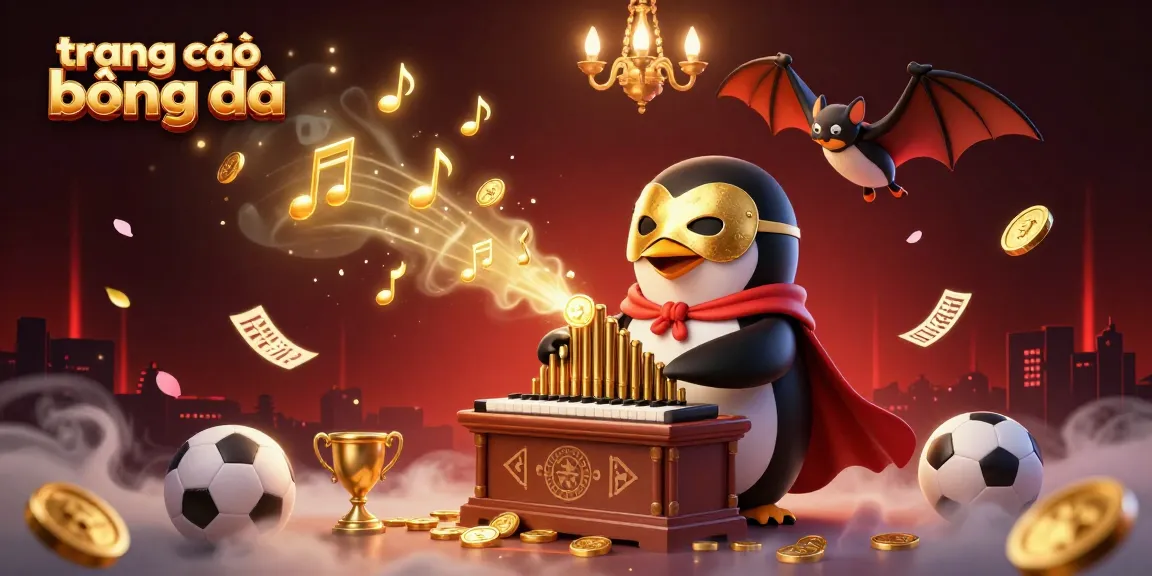 Exciting action at trang cá độ bóng đá with a phantom penguin playing music amidst dynamic sports betting elements.