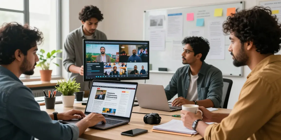 Dynamic newsroom at https://www.theindaily.com, featuring journalists collaborating and engaging with current Indian news stories.