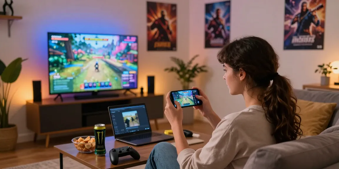 Engaged gamer using indocair platform in cozy living room.