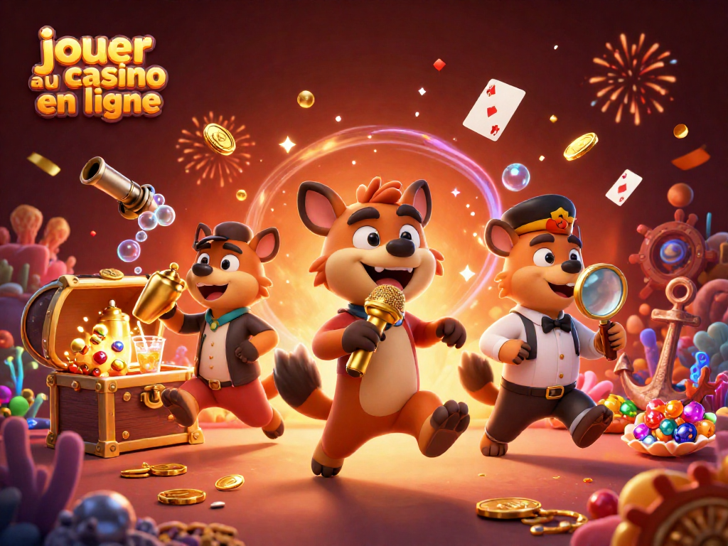 Venez jouer au casino en ligne avec des hyènes comiques dans une scène animée riche en détails.