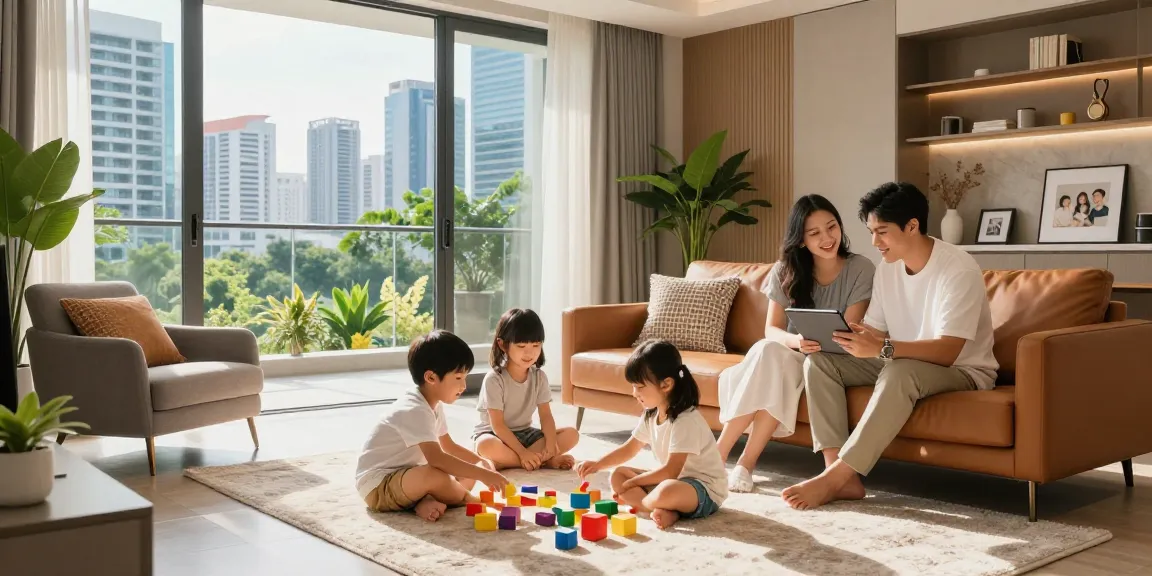 Dover Residences family enjoying modern living space with skyline views and natural light.
