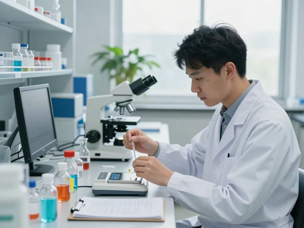 Scientist measuring peptides in a modern health research lab for Swiss Chems.
