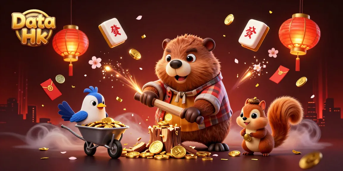 Engage with Data Hk gameplay by witnessing a vibrant 3D casino scene of a beaver and friends collecting gold.