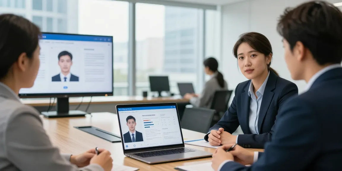 Age verification system showcased in a professional office environment demonstrating real-time biometric testing and software features.