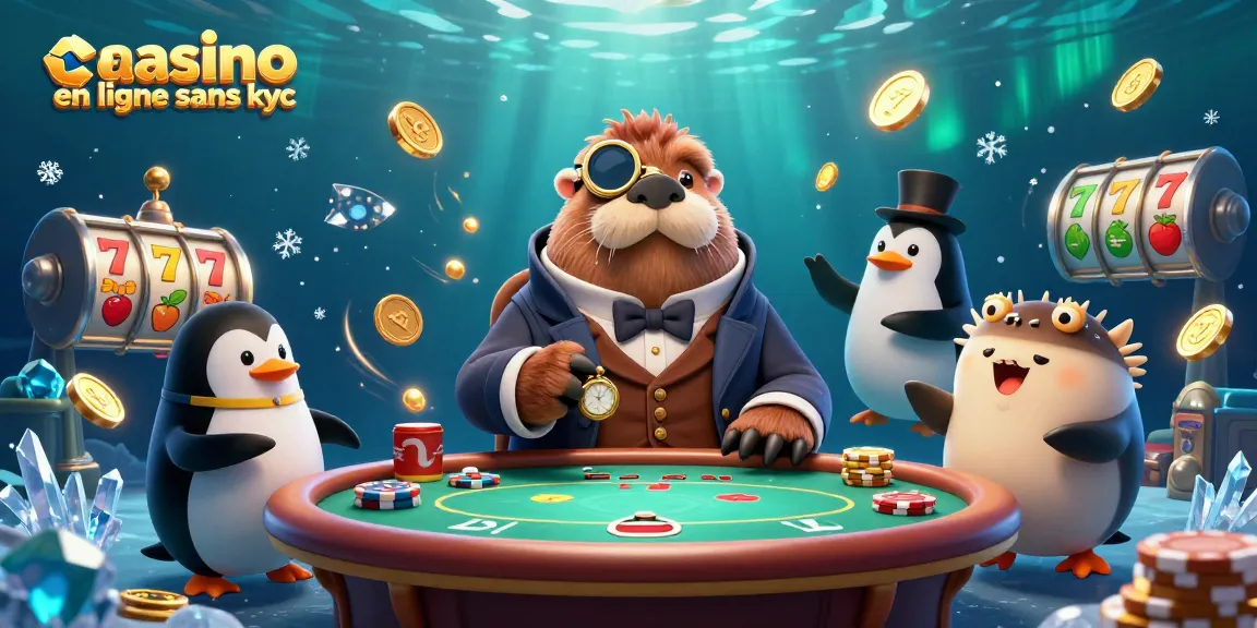 Découvrez le monde dynamique du casino en ligne sans kyc avec un phoque amusant jouant au poker.