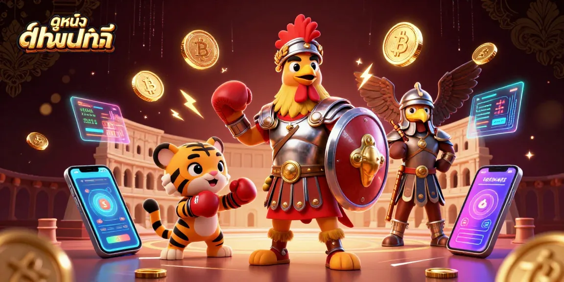 Experience ดูหนังออนไลน์ with engaging 3D illustrations representing cinematic gambling adventures.