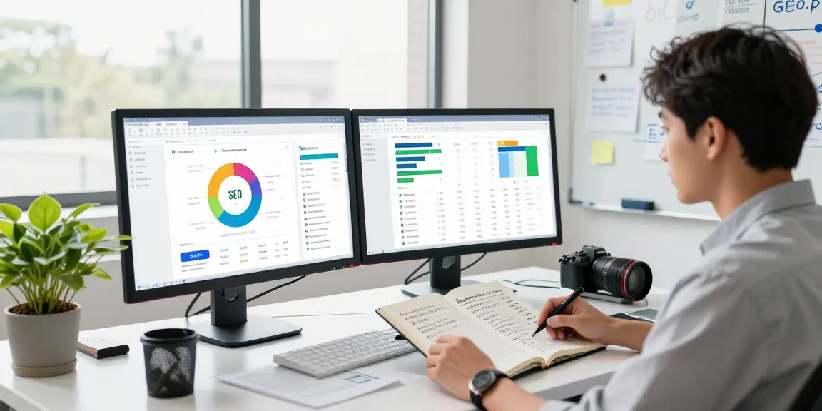 SEO Agency team analyzing website metrics in a bright office setting.