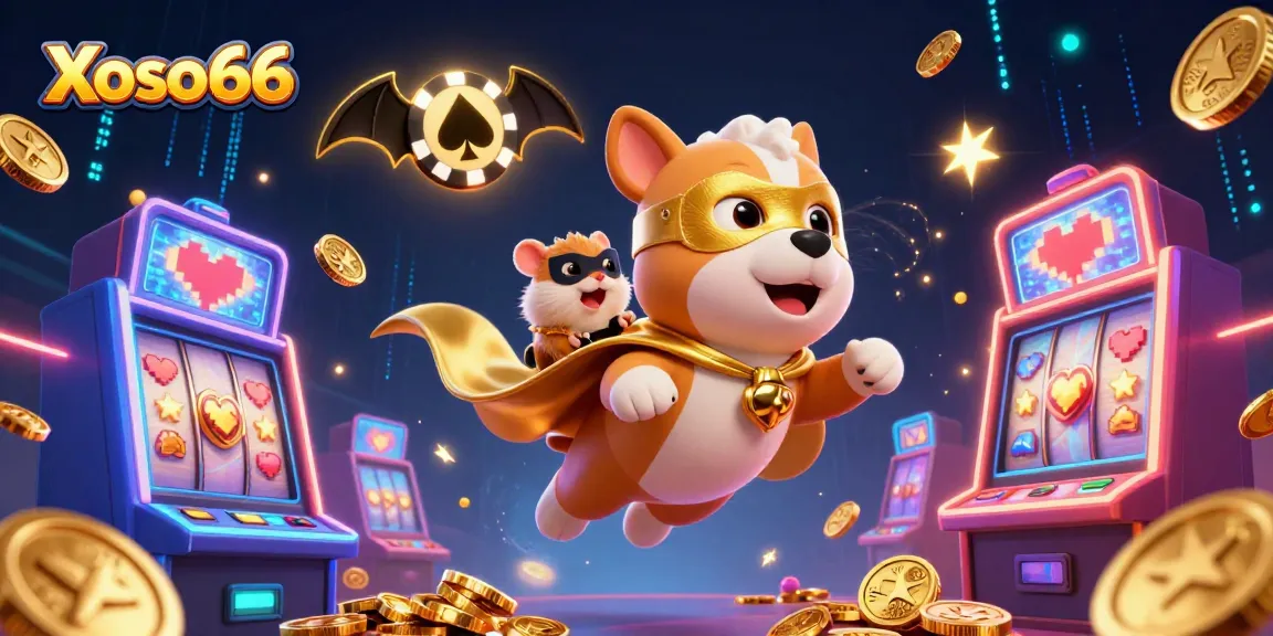 Xoso66 players enjoy vibrant slot machines with gold coins and superhero elements in action.
