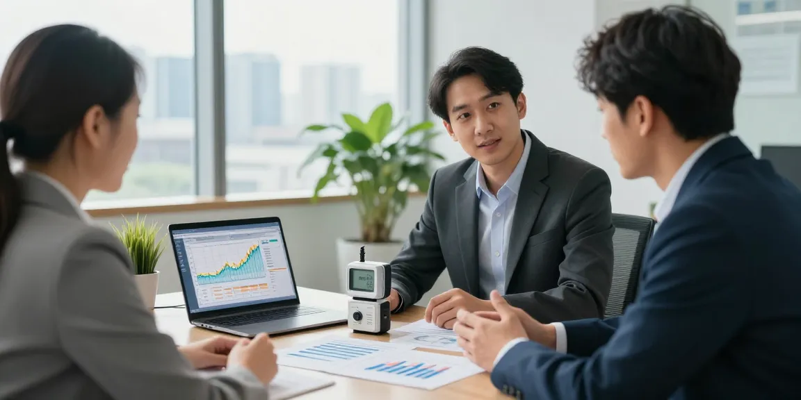 Consultation on half hourly meter benefits in a modern business office.