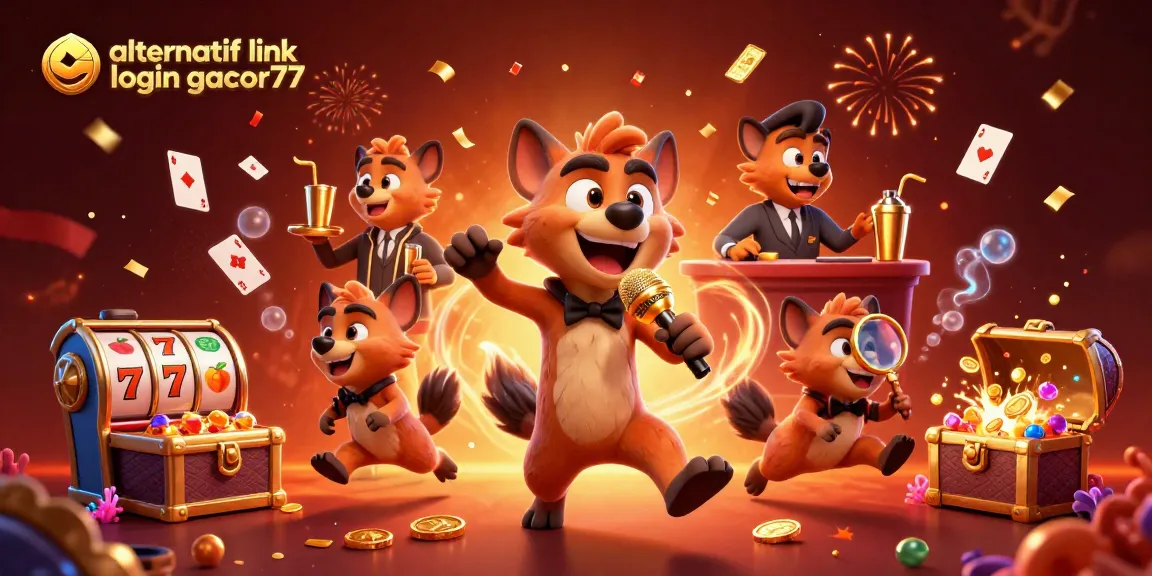 Experience vibrant gaming with alternatif link login gacor77 in this lively 3D casino illustration.