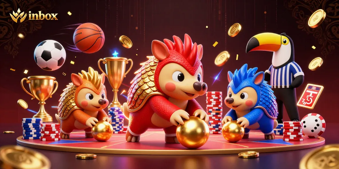 Experience exhilarating action with winbox as rival pangolins roll golden balls and bet amidst poker chips.