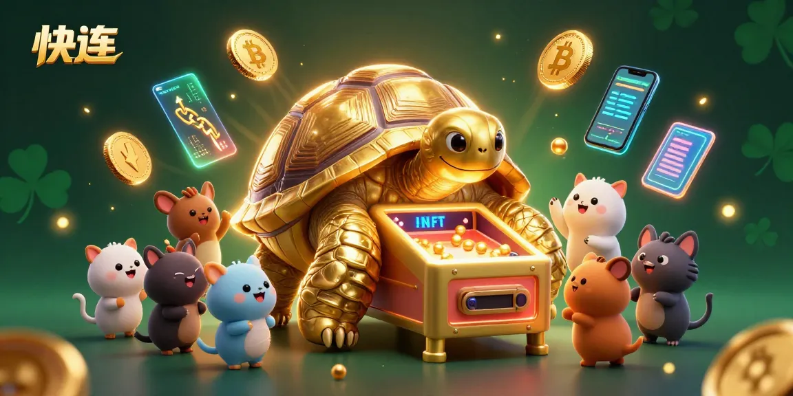 快连 offers an engaging online gaming experience with an animated tortoise pinball machine surrounded by vibrant crypto elements.