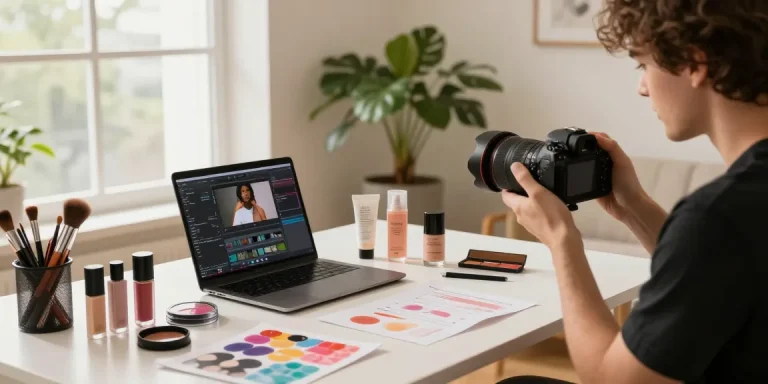 Fotografia di Prodotti: fotografo professionista in studio che ritrae cosmetici con luce naturale e attrezzatura di alta qualità.