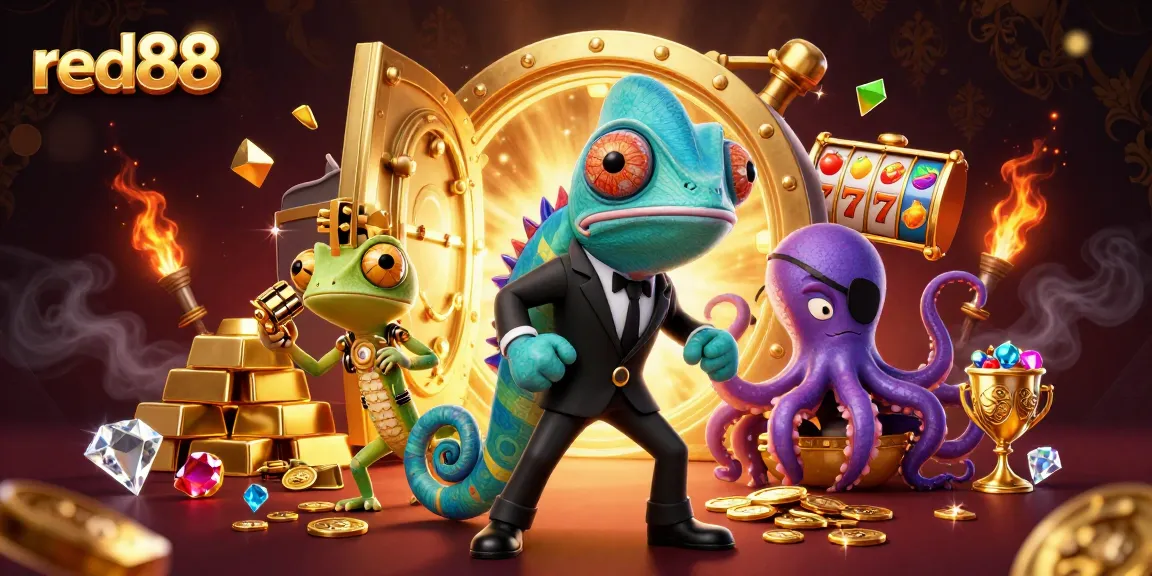 Spin the reels at red88 with thrilling 3D casino characters showcasing vibrant treasure and excitement.