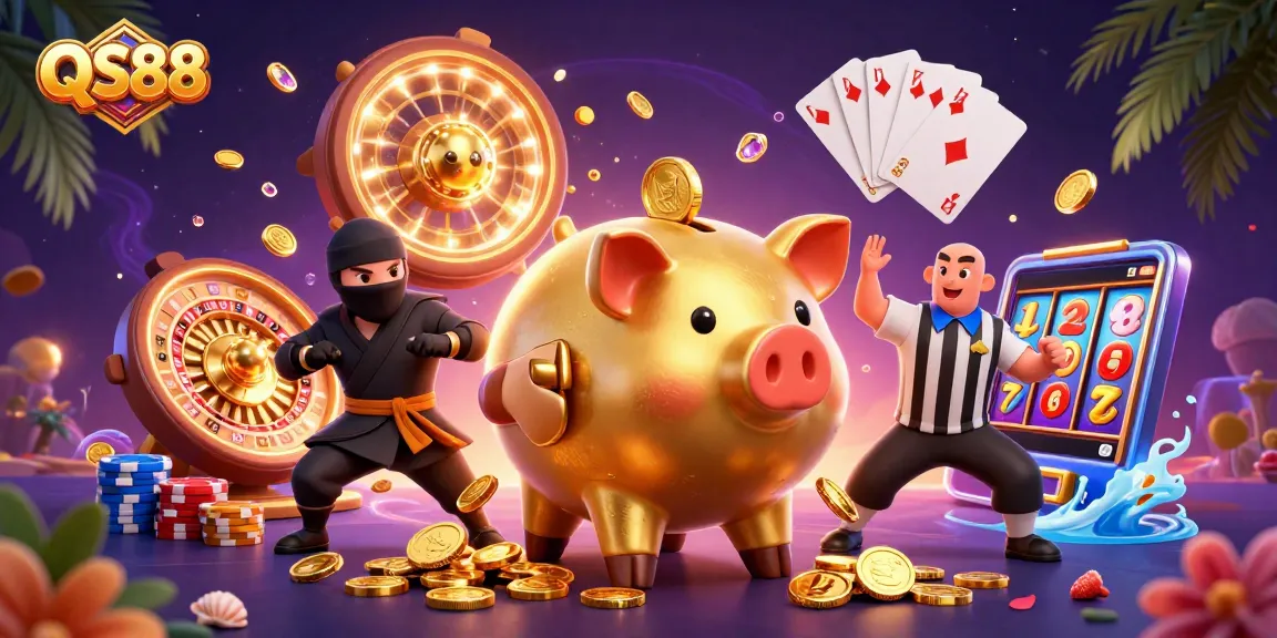 Experience thrilling gameplay with QS88's dynamic gaming characters, gold coins, and casino excitement.