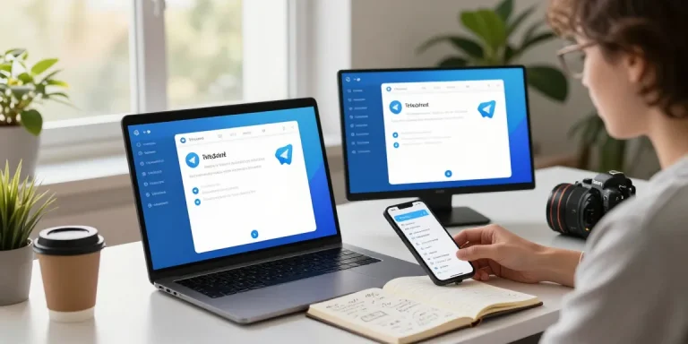 Developer using 纸飞机中文版 on dual screens in a modern workspace showing productivity and innovation.