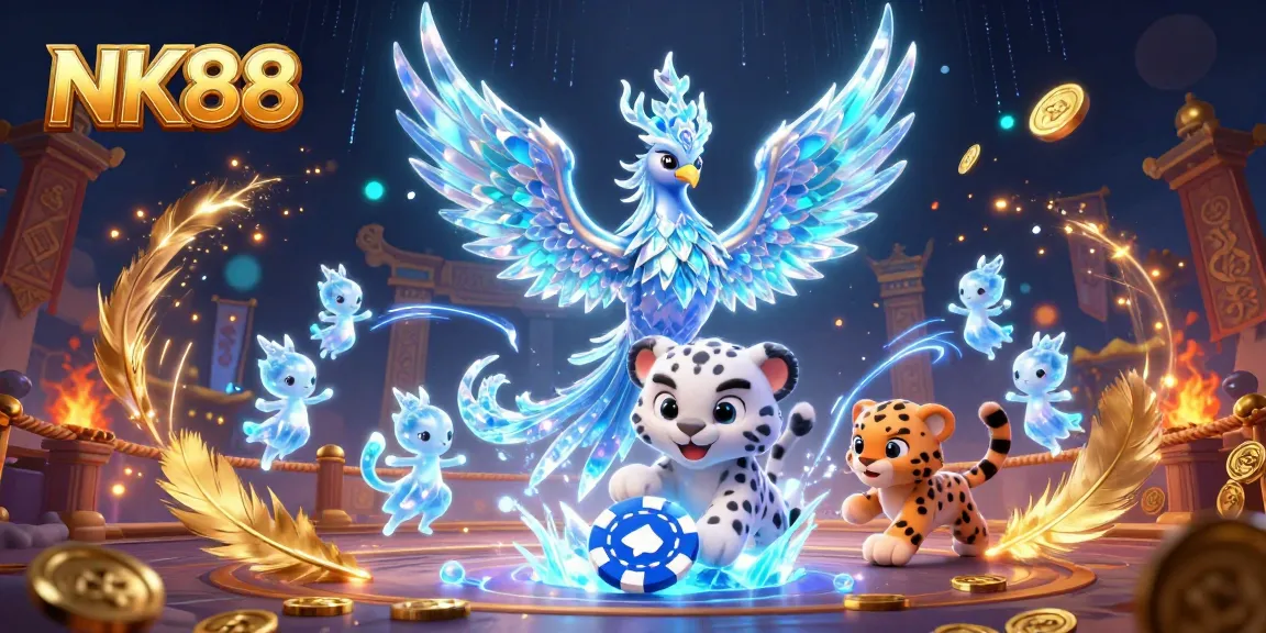 Engage in thrilling gameplay at NK88 with a vibrant casino scene featuring animated characters and exciting elements.