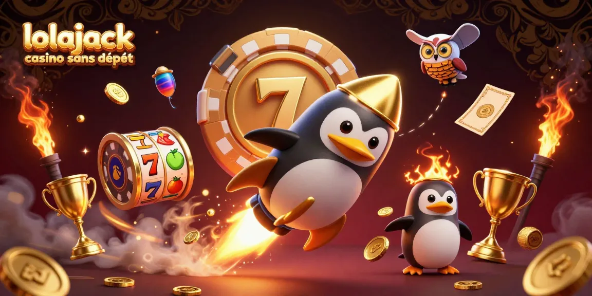 Experience winning thrills at lolajack casino sans dépôt with a dazzling gaming scene featuring a golden penguin.