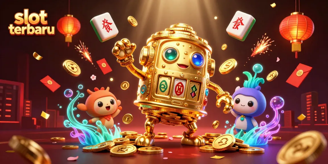 Engage with slot terbaru as you spin the reels with a golden golem among vibrant casino elements.