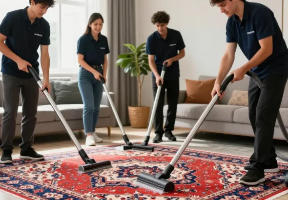 Professional rug cleaning company revitalizing an elegant rug in a stylish home