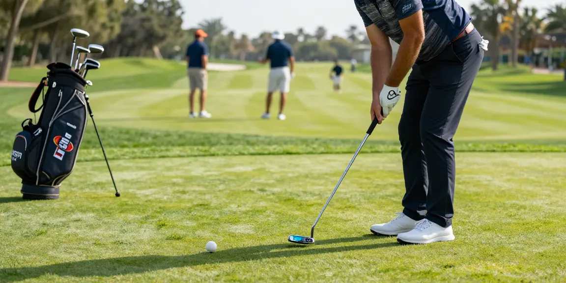 Menjelajahi review putter terbaru di https://puttperfection.com/putter-reviews dengan golfer yang percaya diri sedang melakukan putt di lapangan golf yang indah.