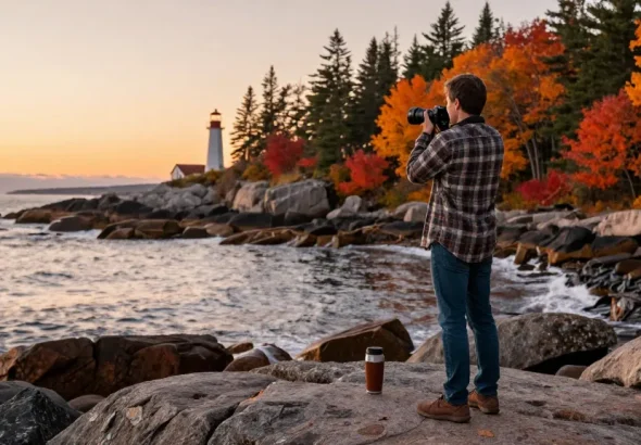 Serge Robichaud enjoying the picturesque autumn coast of New Brunswick