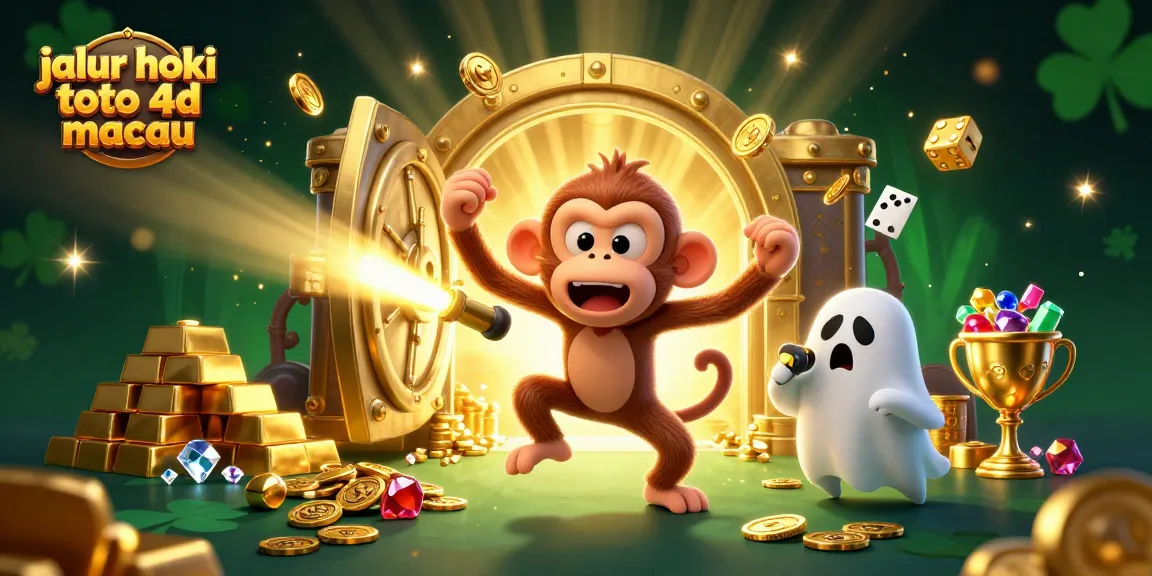 Engage with jalur hoki toto 4d macau in a lively scene with golden coins and treasures.