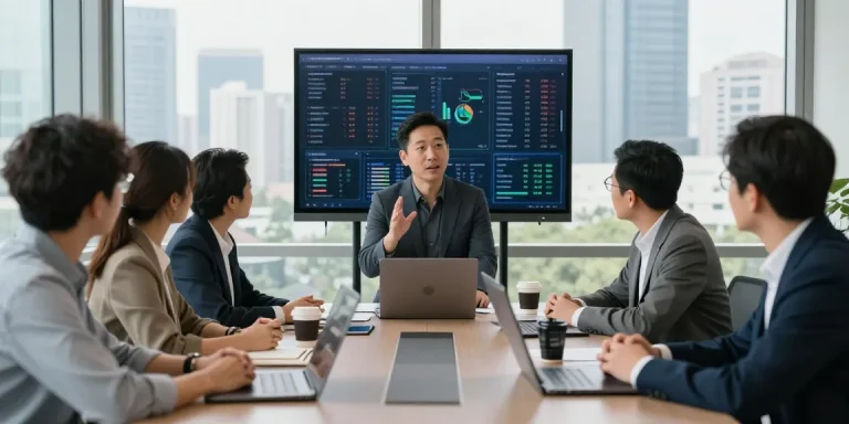 Terry Hui engaging investors in real estate strategies at a modern conference table.